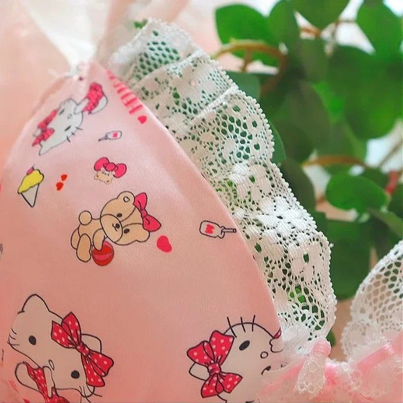 Sanrio Hello Kitty Kawaii Girls Underwear Cartoon Anime Print Lace Edge Accessories Pure Desire Push-up Bra Cute Clothes Set - Image 4