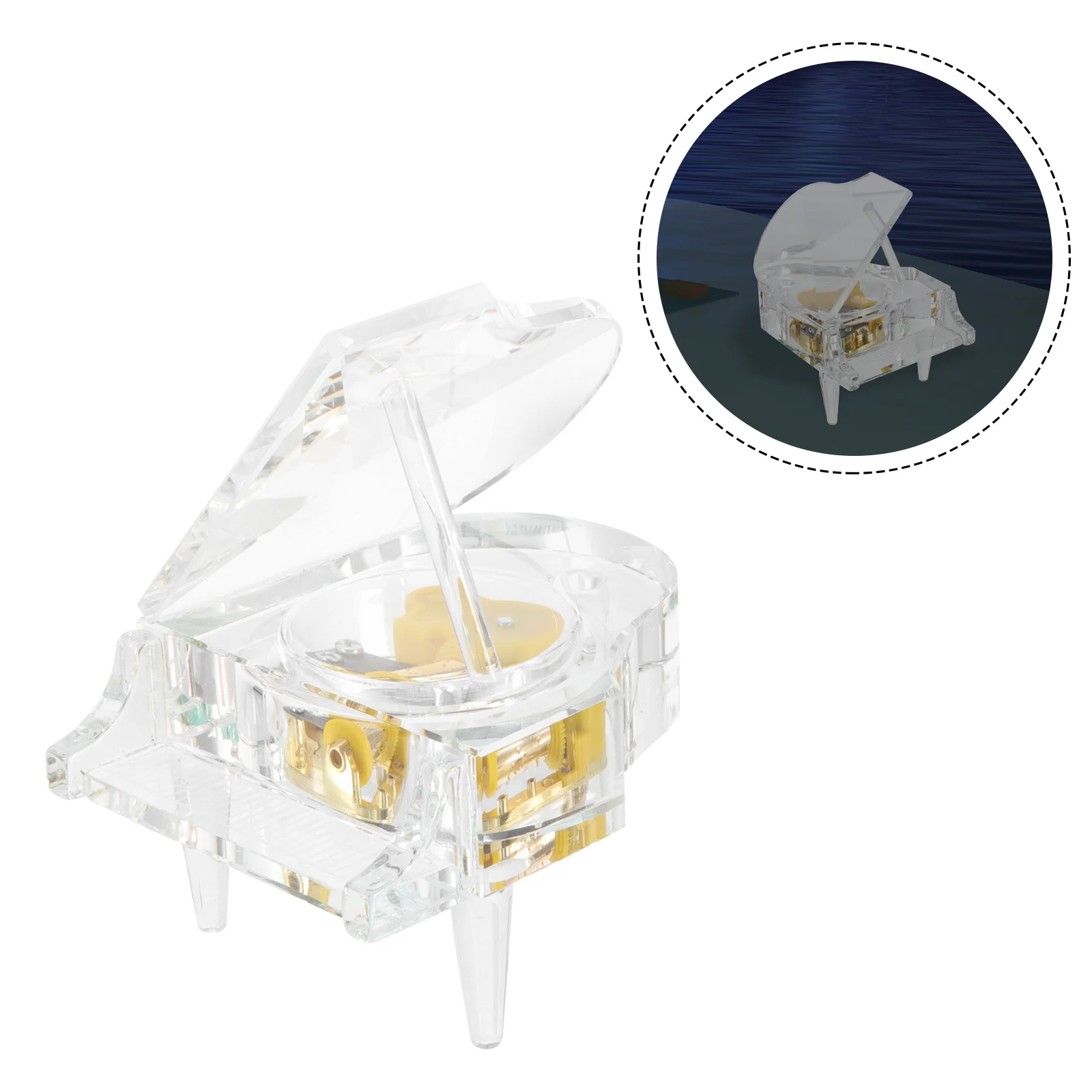 

Piano Music Box Creative Music Box Topper Crystals Mechanical Ornament Table Portable Child