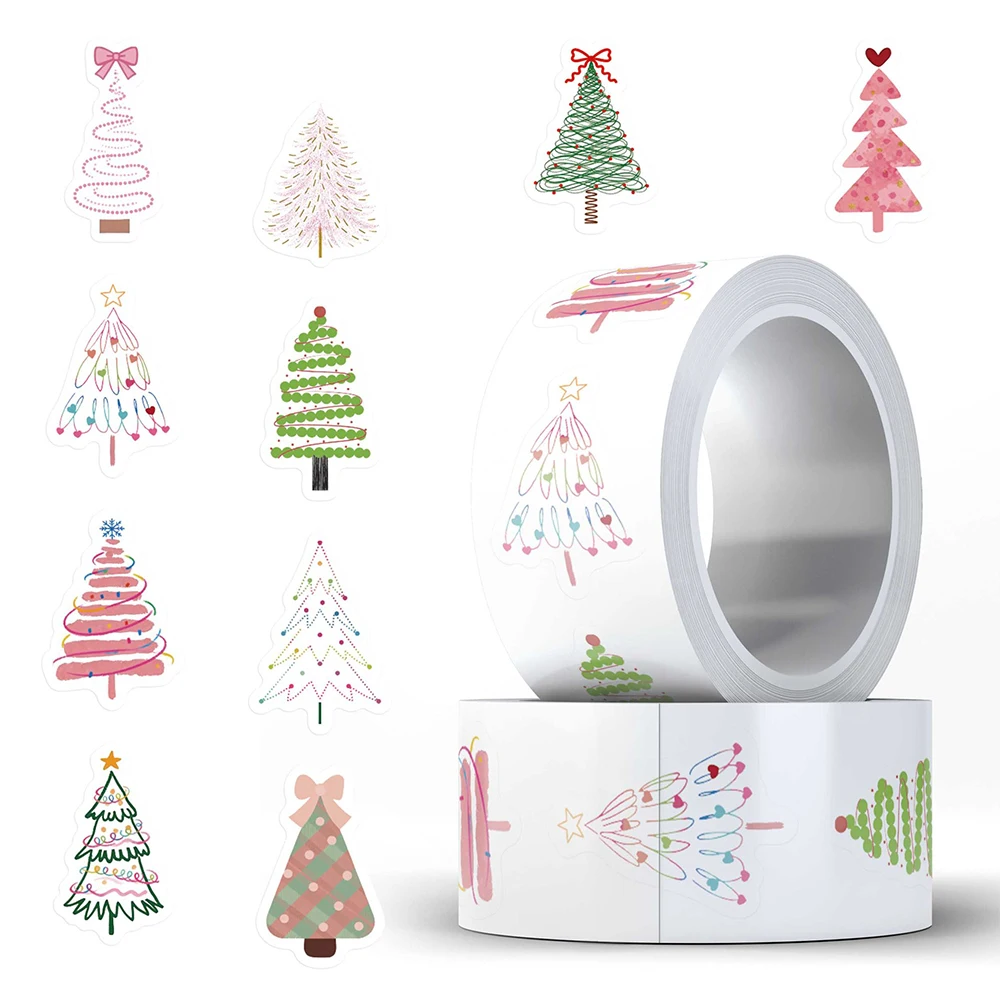 500pcs/Roll Cartoon Christmas Tree Reward Stickers Cute Creative Decoration Decal for Suitcase Laptop DIY Seal Label Sticker Toy