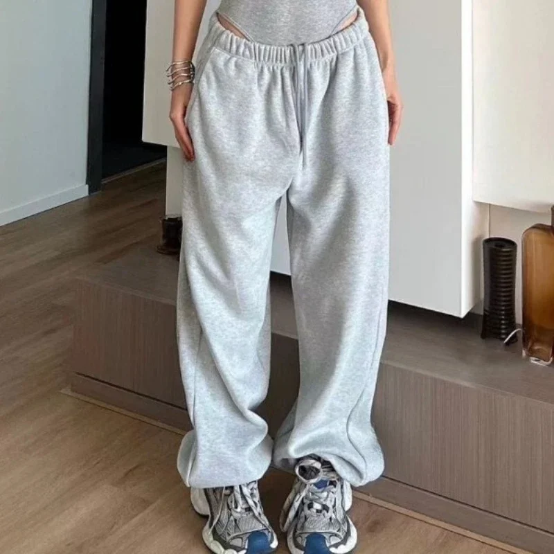 Deeptown Oversized Y2k Grey Sweatpants Women Joggers Vintage Harajuku Korean Style Pants Hip Hop Casual America Retro Trousers