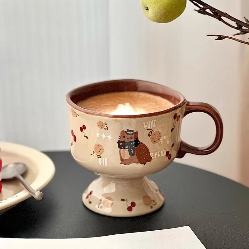 

Винтажная кофейная чашка с котом, кружка для латте, милый маленький енот, квадратная чашка для рта