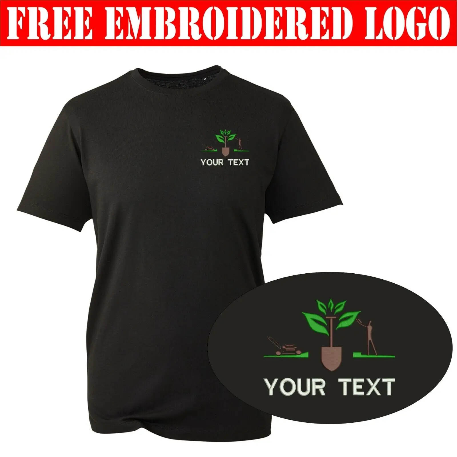 Personalised Embroidered Your Text Gardener Service T-Shirt, Workwear Adults Top