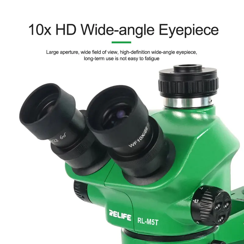 RELIFE 7X-50X Continuous Zoom Trinocular Industrial Stereo Microscope 100mm working distance for Micro-Soldering PCB Repair