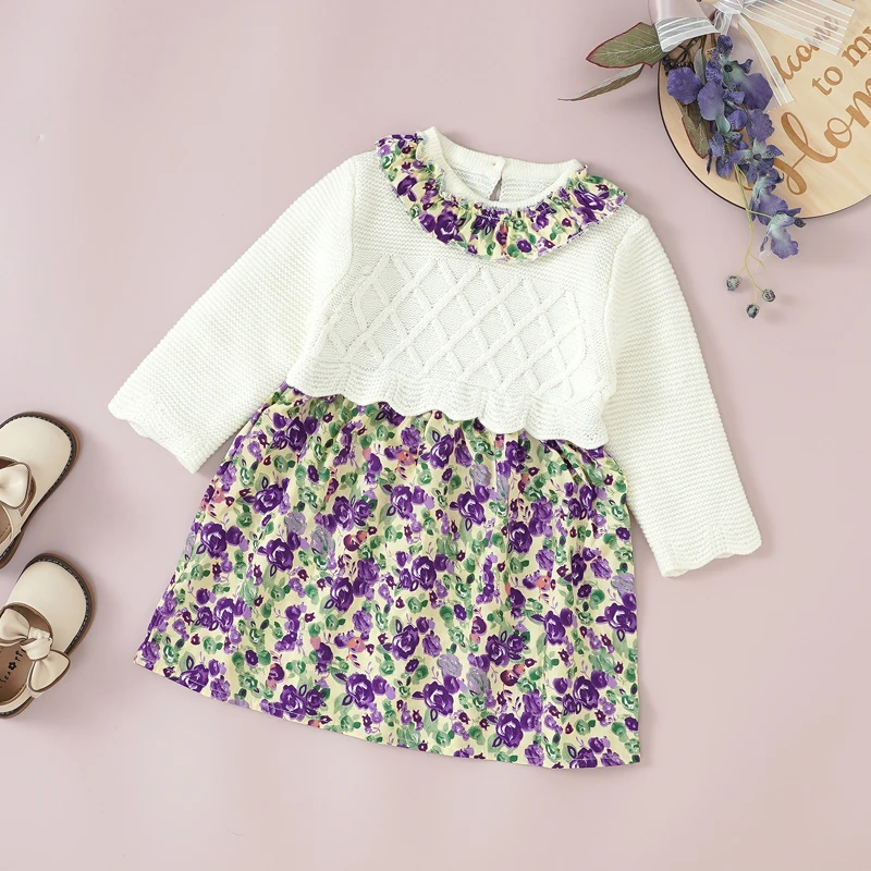 Autumn Baby Sweater Dress Long Sleeve Infant Girl Skirt Knit Toddler Child Clothing Fashion Floral Gown Warm Soft Princess Style