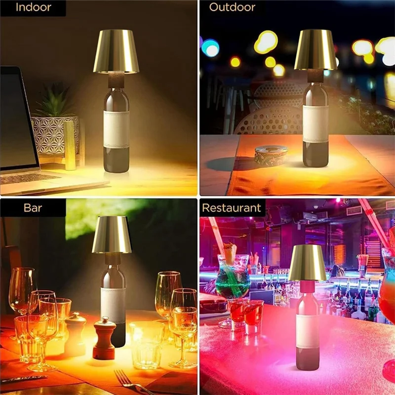 

Wireless Bottle Lamp,3 Color Stepless Dimming Bottle Lamp,Rechargeable Touch Lamp (2Pcs-Gold)-AT64