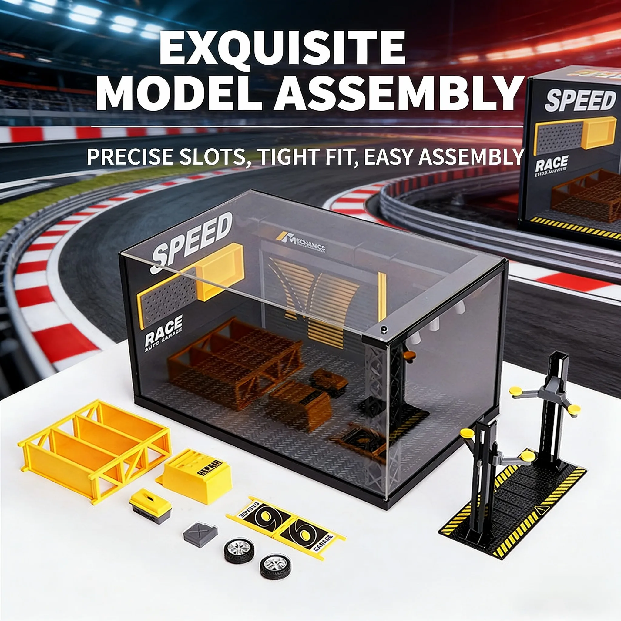 Modèle de voiture en alliage DIY, atelier de réparation avec lumières, jouet de construction à montrer, cadeaux pour garçons