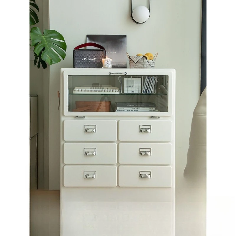 

Japanese retro metal chest cabinet dining side cabinet bedroom living room drawer storage ins glass display cabinet