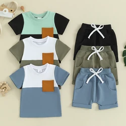 800-12-27 Lioraitiin-3y Kleinkind Baby Sommer Kleidung Farb block Kurzarm T-Shirts Shorts Kleidung Set