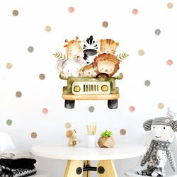 Cartoon Cute Lion Elephant Animal Car Dots Watercolor Vinyl Nursery Wall Decals Print Kids Girls Babys Room Interior Home Decor