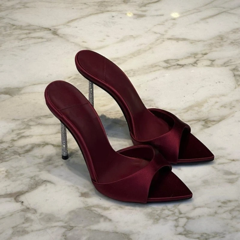 Zapatillas de mujer para discoteca, de moda, con punta, sin cordones, tipo mule, sexys, brillantes, de tacón alto y fino, elegantes, para vestir.