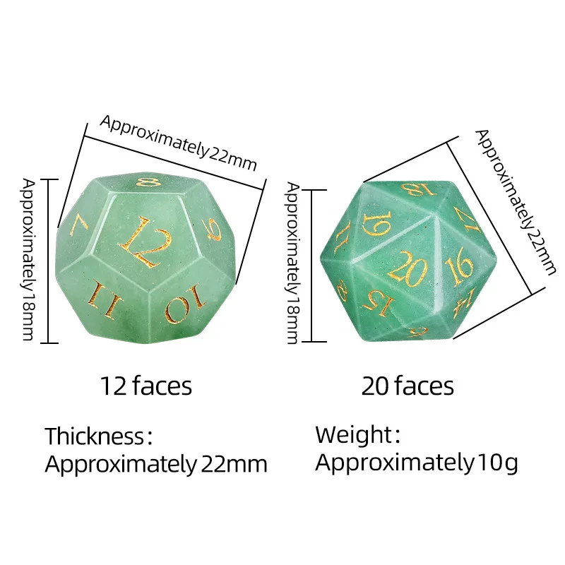 18MM Gemstone Dice Set D12 & D20, Polyhedral Crystal Football Beadswith Gold Engraved Numbers for DND RPG Tabletop Board Games