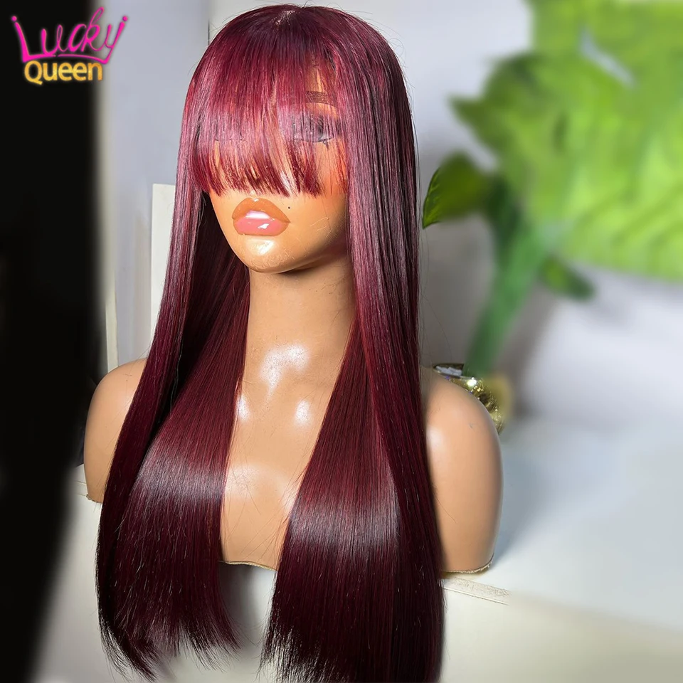 99J 13X4 Lace Front Wigs Human Hair With Bangs 13X6 Pre Plucked Straight Lace Front Wigs Human Hair 180 Density For Women