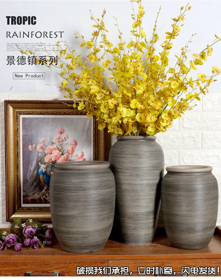 Ceramic flower arrangement European brushed creative living room ornament yellow minimalist Nordic dried flowers