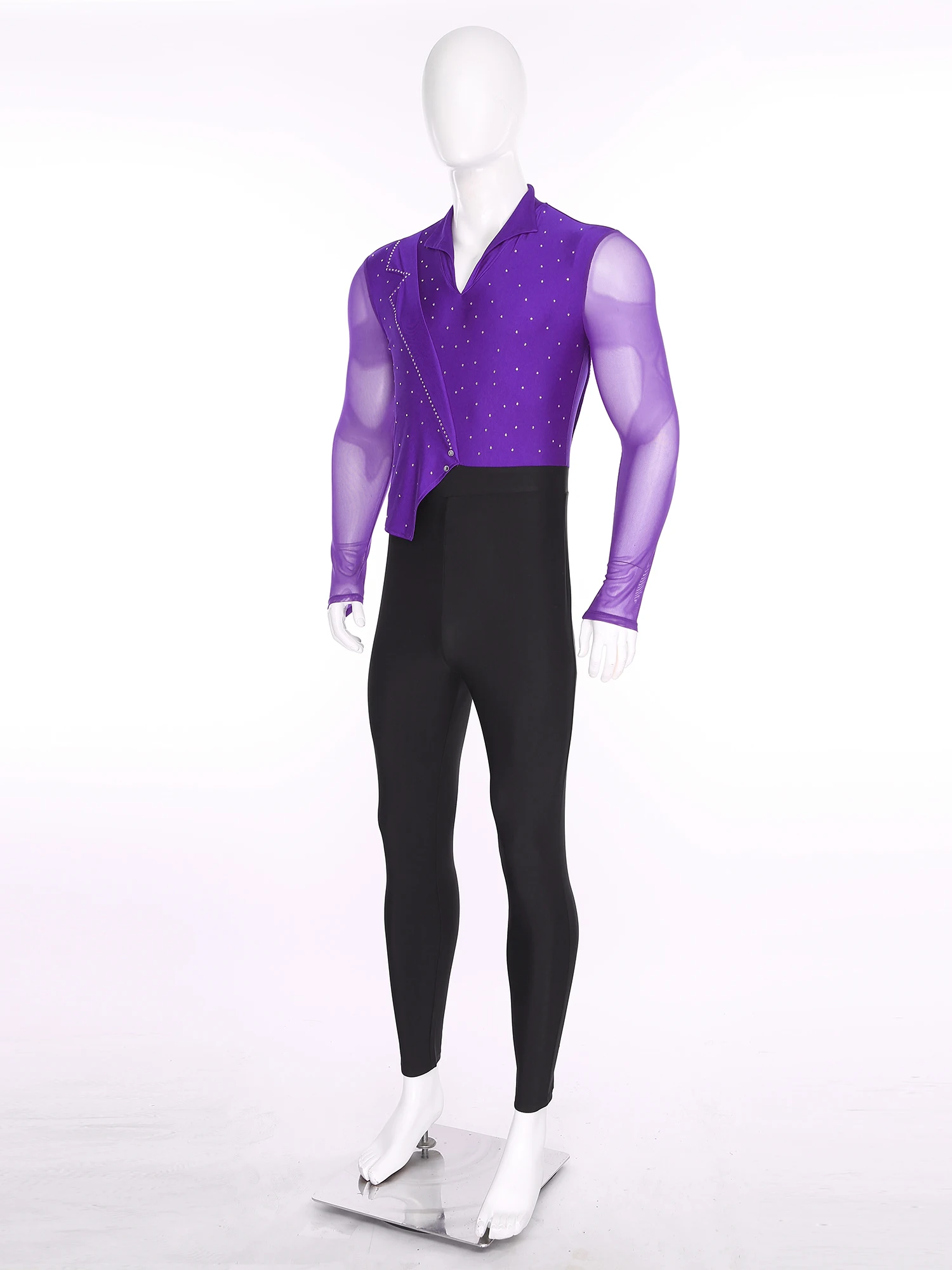Costume da ballo latino da uomo Costume da spettacolo Uomo Danza Pattinaggio artistico Tuta Maglia attillata Maniche lunghe Ginnastica Unitards