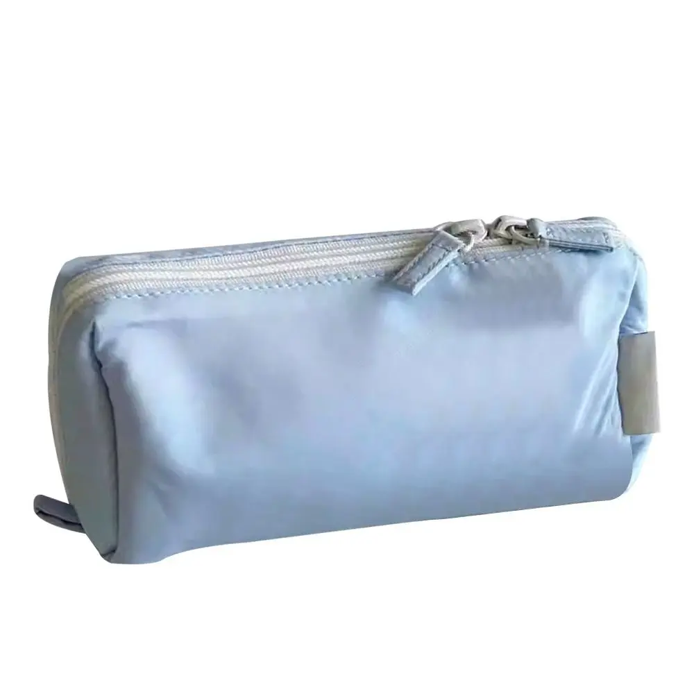 Simple Solid Color Pen Bag Double Zipper Design Dirty-proof Pencil Case Large Capacity Stationery Organizer Students