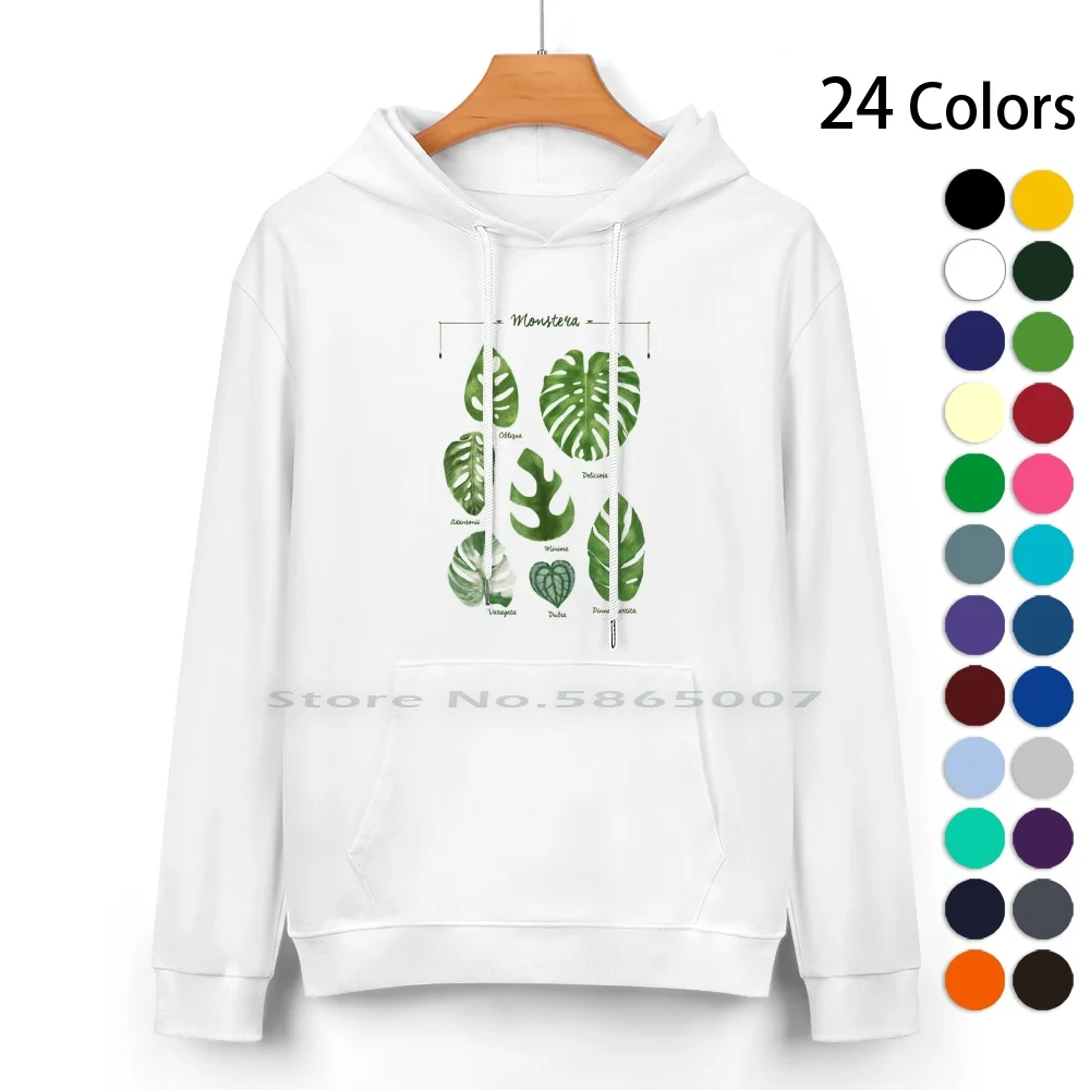 

Monstera Varieties Illustration Foliage Leaf Species Pure Cotton Hoodie Sweater 24 Colors Tropical House Plants Indoor Monstera