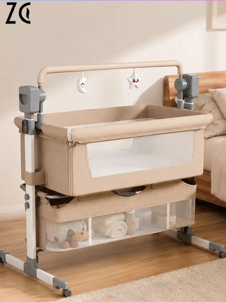 MAGIC ZC Elektrisches 3-in-1 Baby-Beistellbett, Tragbare Babywiege mit 5-Gang Intelligenter Schaukelfunktion, Co-Sleeper Neben-Mir-Bett, Höhenverstellbares Neugeborenen-Kinderbett mit Rollen,