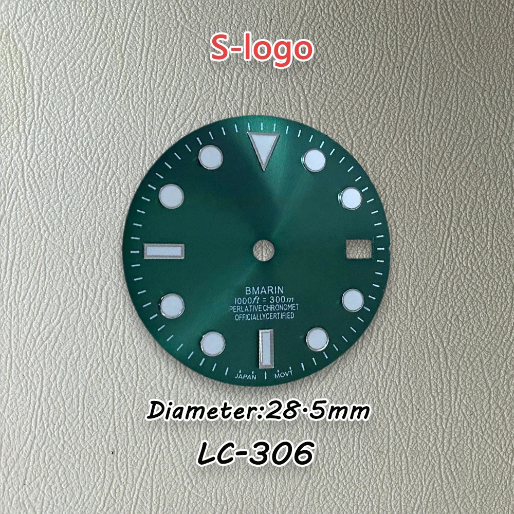 Esfera NH35 con logotipo S de 28,5mm, alta calidad, adecuada para movimiento NH35/NH36, accesorios de modificación de reloj NH35 luminosos verdes