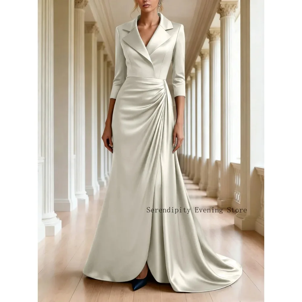 Customized Mermaid Mother of Birde Dresses 2026 for Weddings Women V-Neck Elegant Evening Dress Pleated Ruched Formal Party Gown image 5