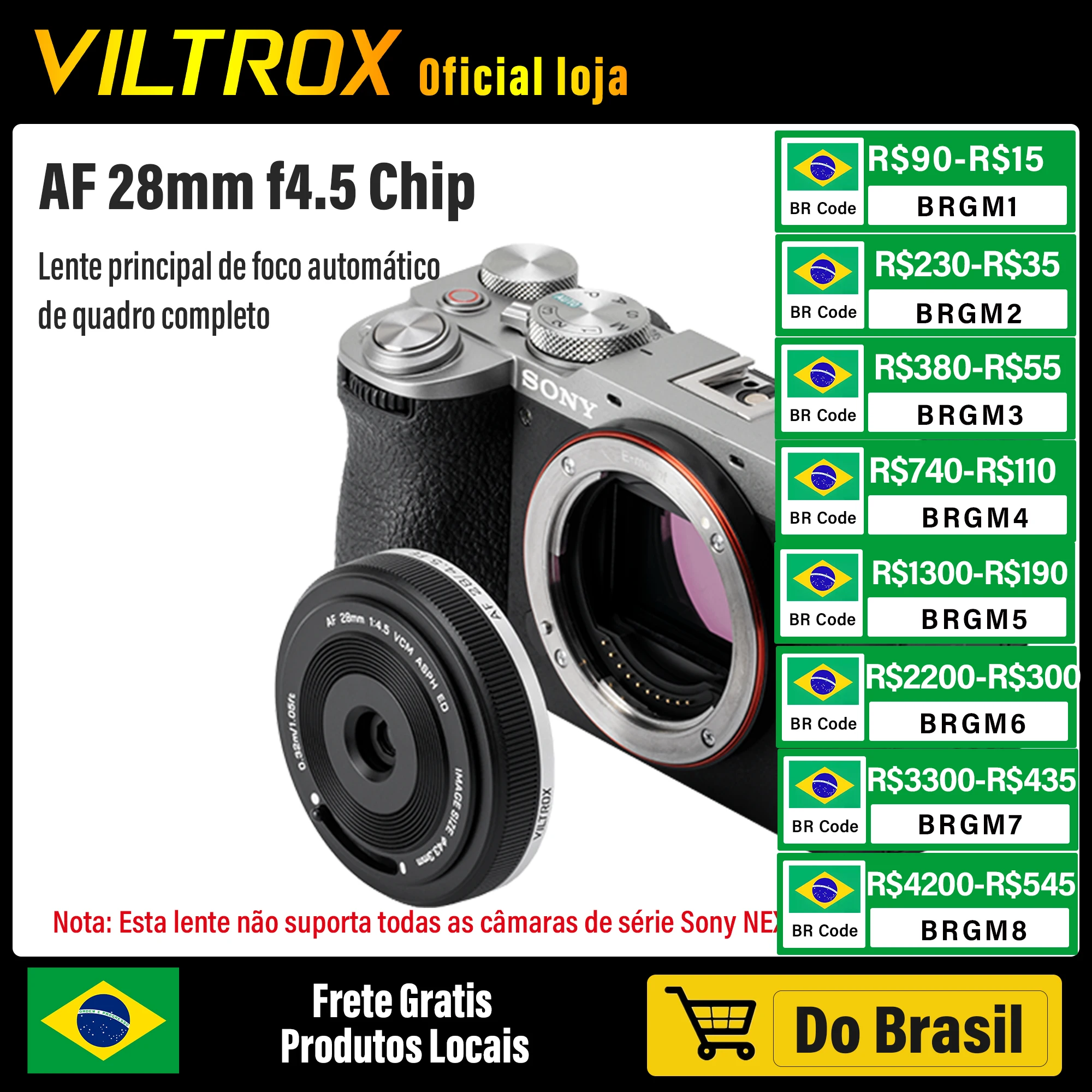 Viltrox af 28mm f4.5 chip Retro e portátil Sony E lente foco automático lente de câmera full frame retro fino para sony e câmera A6700 A7C2 ZV-E10 ZV-E1 A7M4 FX30 A6400 A6000 FX3 A7M3 ZV-E10 II