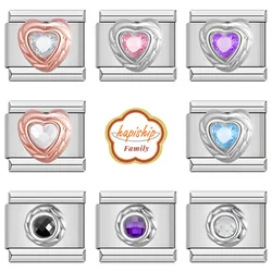 Hapiship Family Women Fashions Romantic Heart Round CZ Charm Links Fit 9mm Bracelet Stainless Steel Making DIY Jewelry NEW113