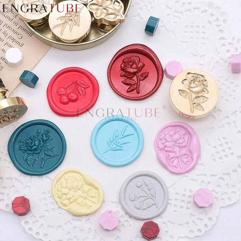 3D Embossed Wax Seal Stamp Flower Rose Sakura Magnolia Tulip Cactus Wedding Invitation Envelope Greeting Card Gift Packaging