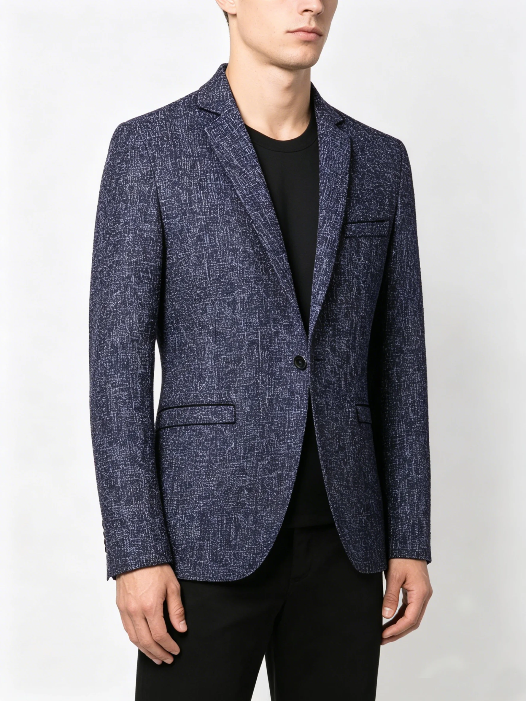Men Speckled Textured Blazer Single Button Slim Fit Casual Suit Jacket Male Business Office Commuter Knit Sport Coat Daily Outer