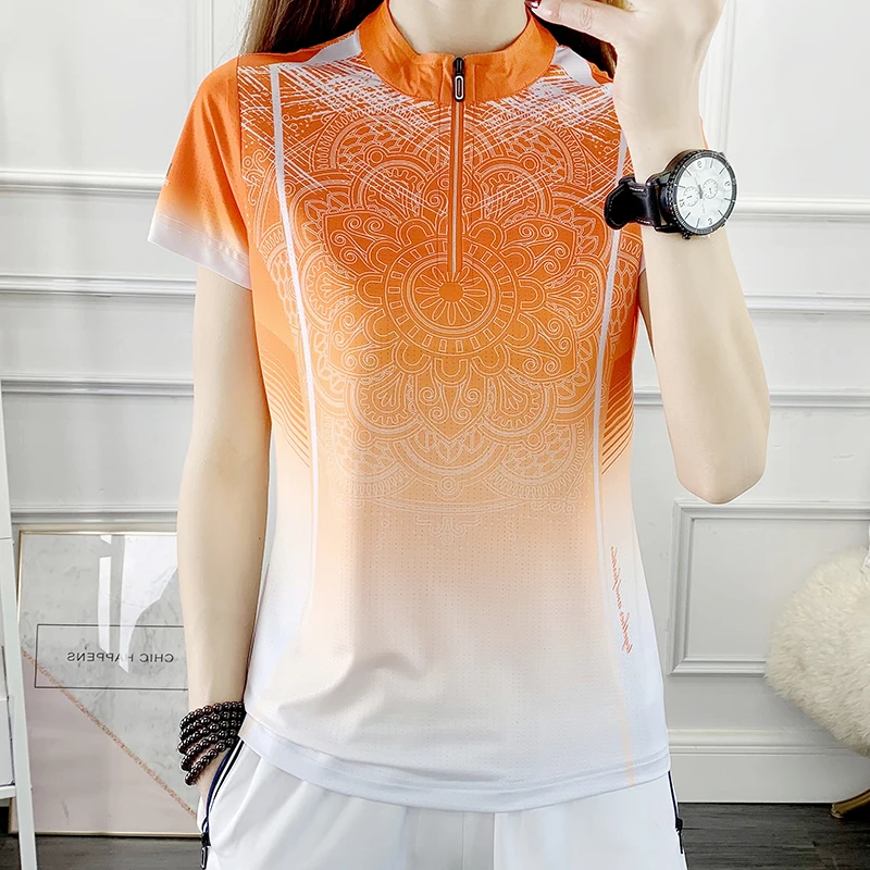 Summer Women T-shirts Ice Silk Quick Dry Short Sleeve Elastic Breathable Basic Tops Outdoor Sports Running Fitness Gym Workout