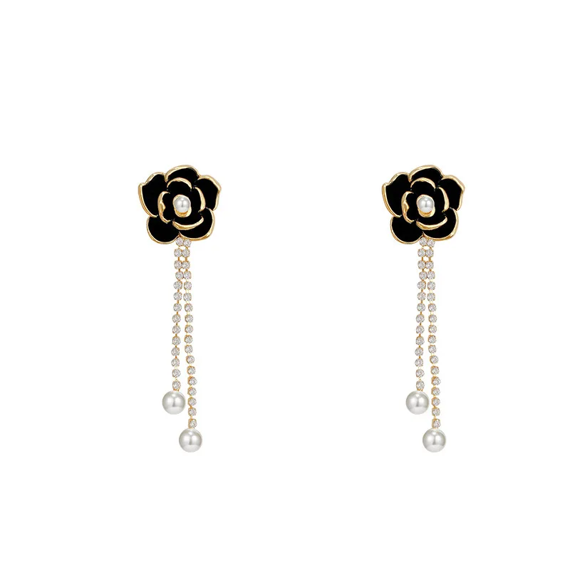 Vintage Camellia Pearl Crystal earrings for women 2024 luxury quality woman jewelry earring pendant