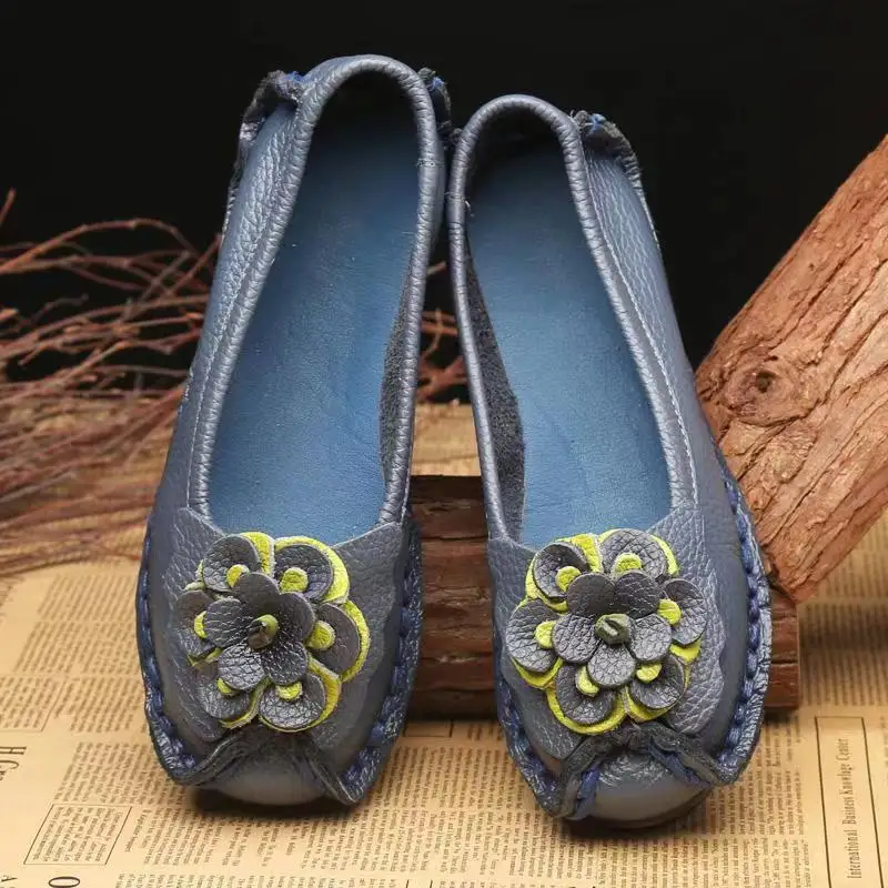 Spring Leather Shoes Women Flats 2024 New Style Flower Genuine Leather Shoes For Female Flats Casual Shoes Woman Loafers