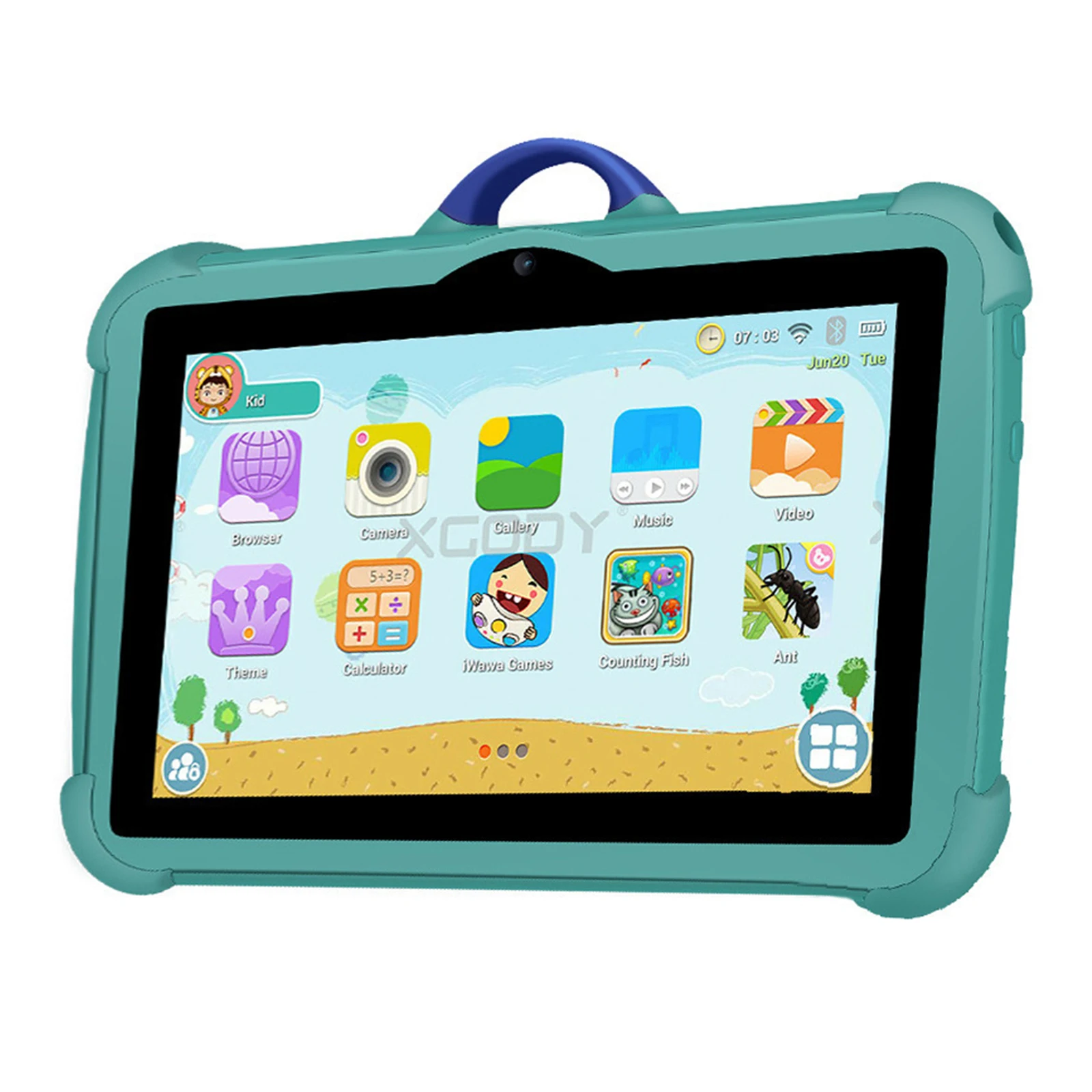 Tablette d'apprentissage pour enfants avec étui anti-chute, Façades Android Core, Android 13, 7 pouces, HD, écran 1024x600, 1 Go, 8G, WiFi, 4000mAh