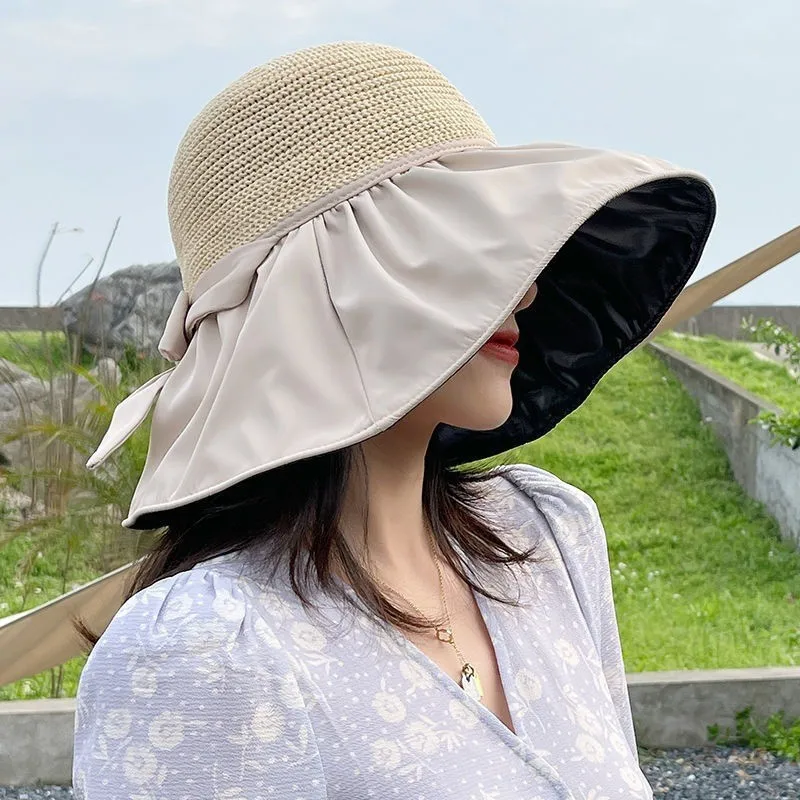 

Vinyl beach women's summer hollow UV protection big brim face protection sun bucket hat