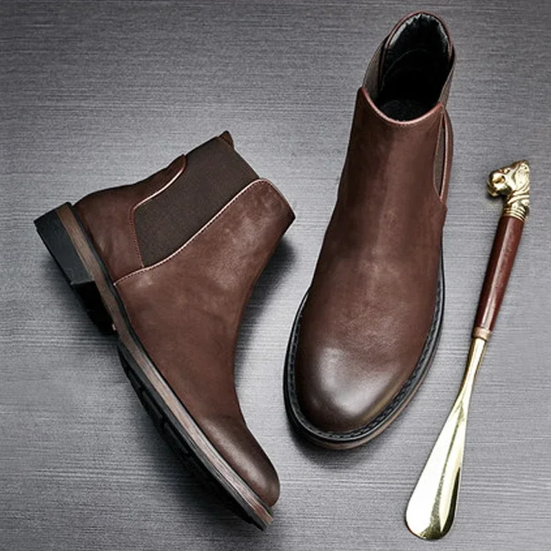 Retro Brand Men Shoes Genuine Leather Chelsea Boots Fashion Business Casual High Top Ankle Boots Winter Warm Men Safety Shoes