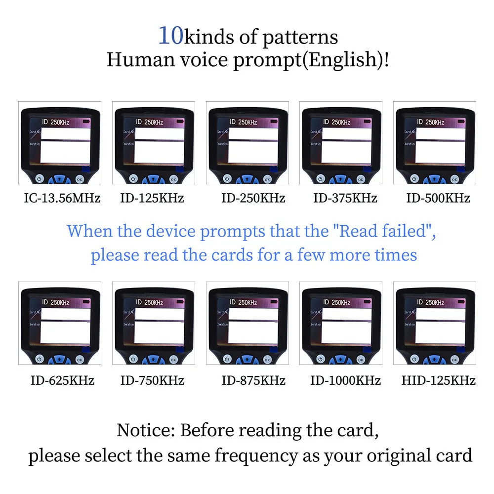 Handheld 10 Frequency RFID NFC Reader Writer 125KHz 13.56MHz Smart Card Programmer USB Contactless Card Encoder with Display view 4