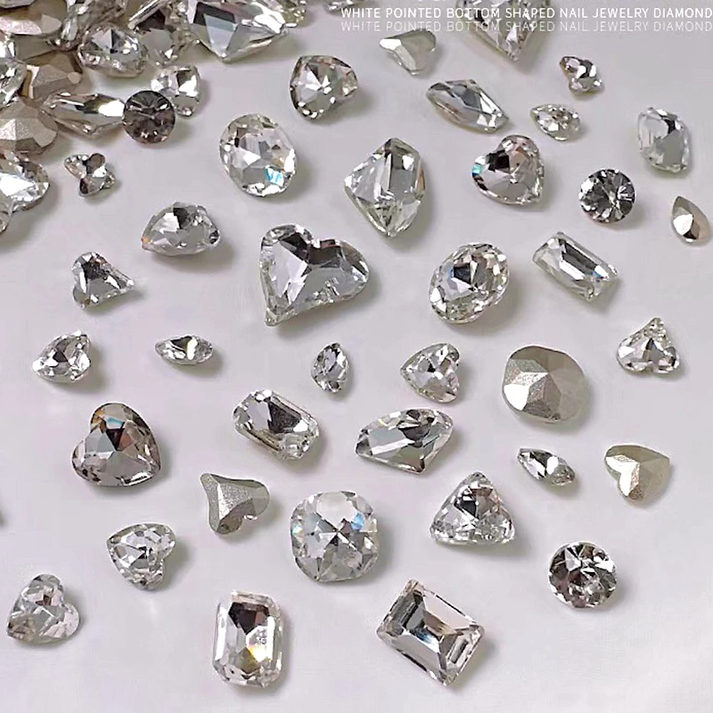 20 pçs 3d apontou volta arte do prego strass encantos cristal diamante acessórios peças glitter unhas decoração suprimentos material