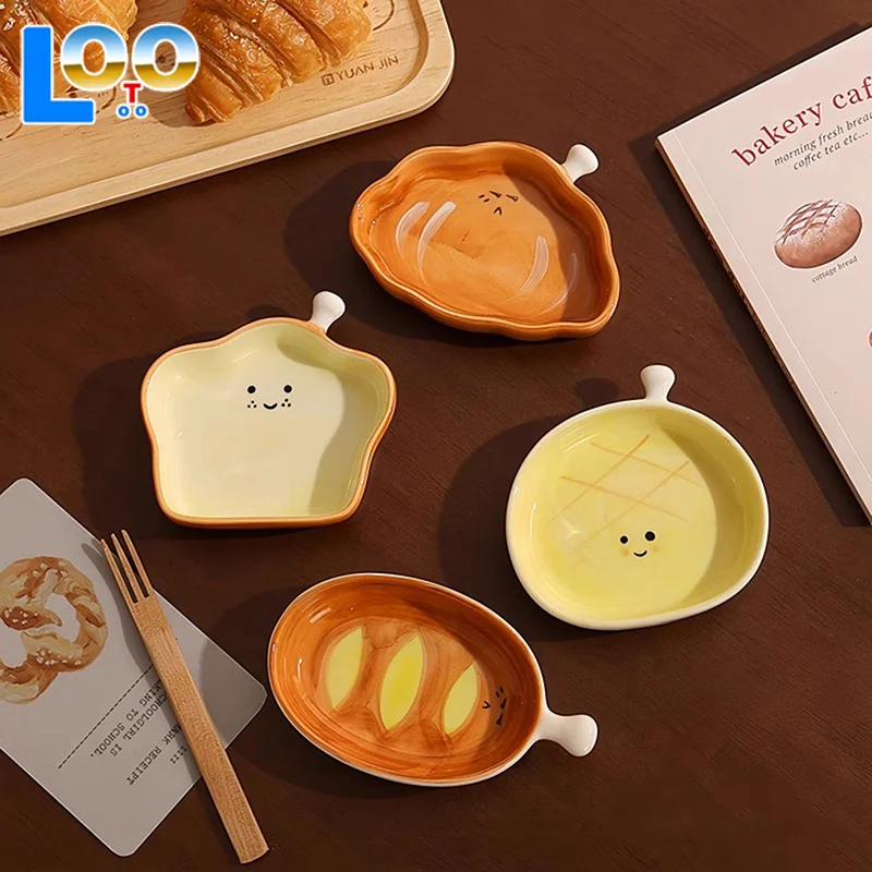 Keramik Brot Platte Nette Croissant Muster Dessert Platte Hause Kreative Platte Keramik Gewürz Platte Dip Platte