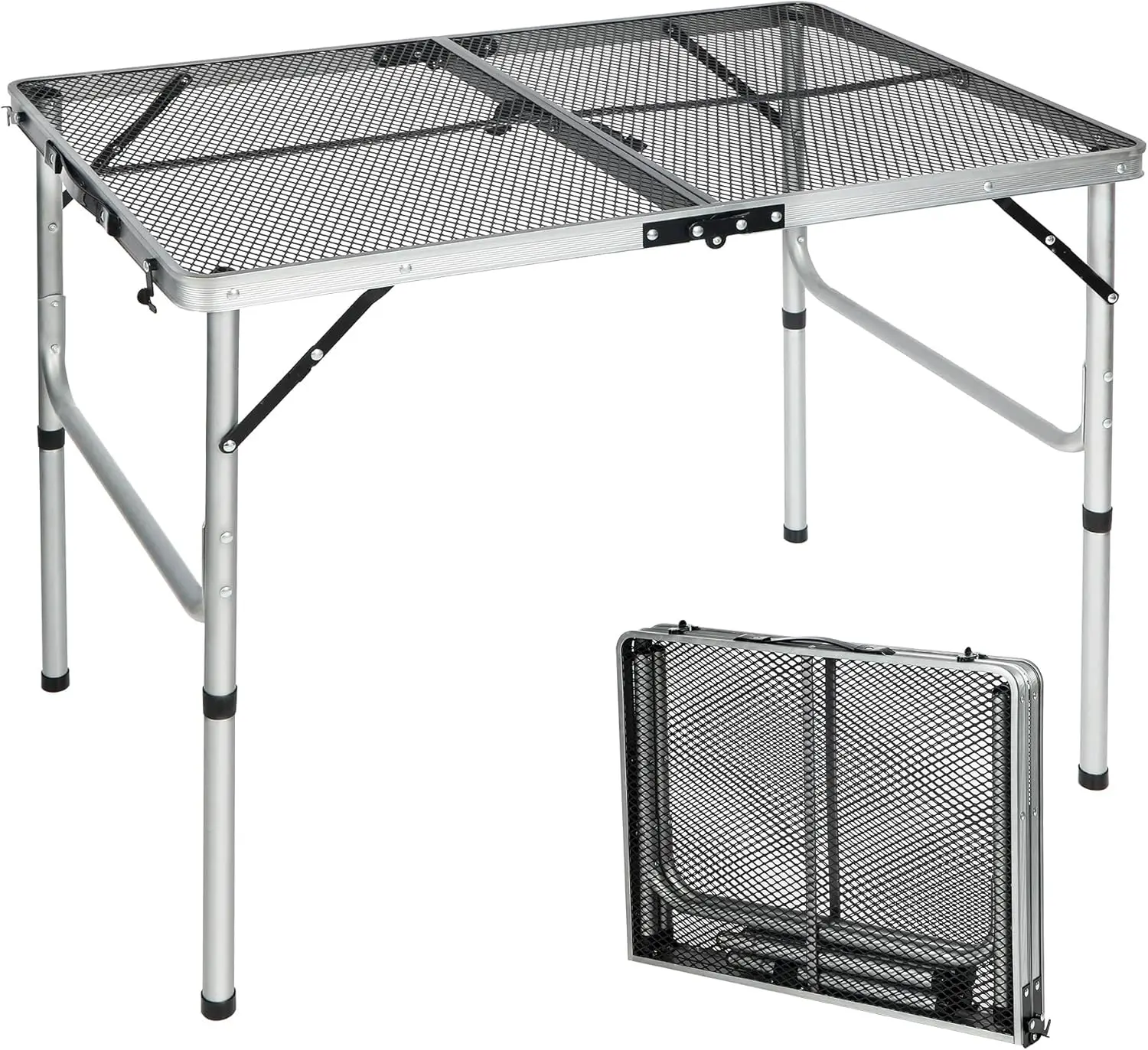 

Aluminum Folding Grill Stand Table for Outdoor Camping Picnic BBQ, Lightweight Adjustable Height, 36"x24"x15"/28" Sliver