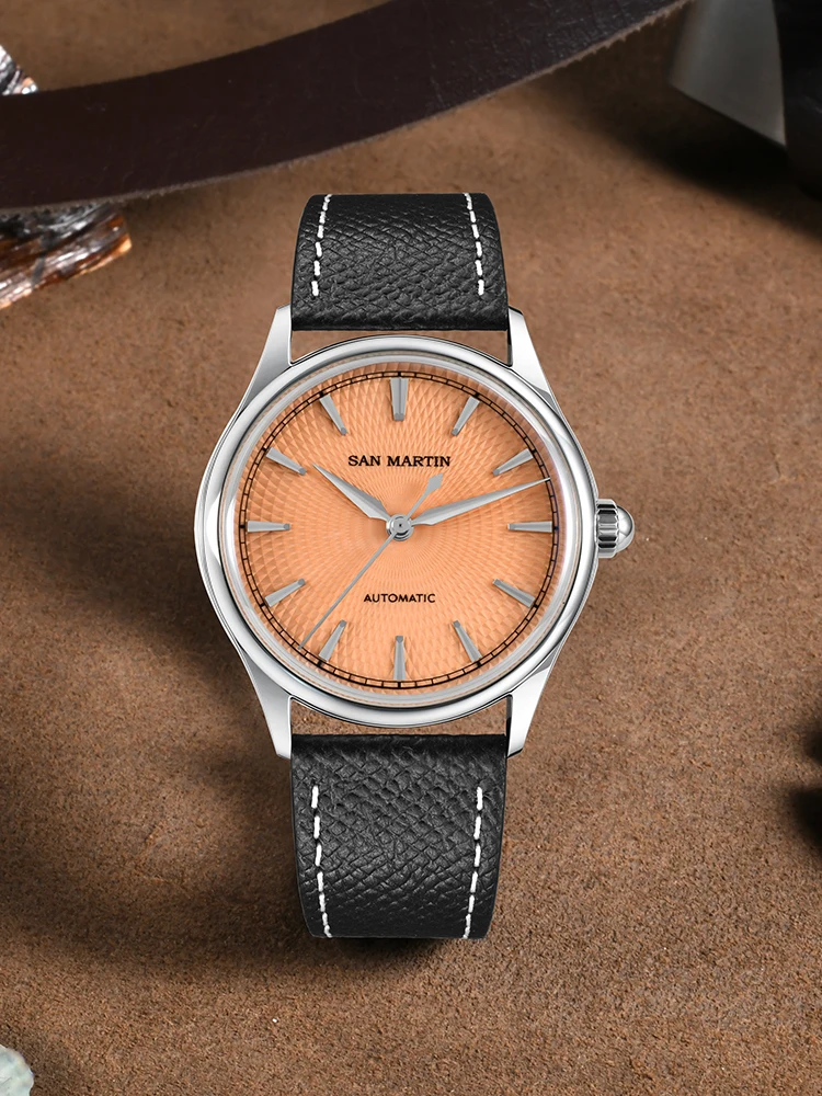 San Martin 37mm Seagull ST1812 Self-Wind Enamel Oil Pressured Dial Watch For Men Dress Sapphire Glass Case Back SN0100A-1