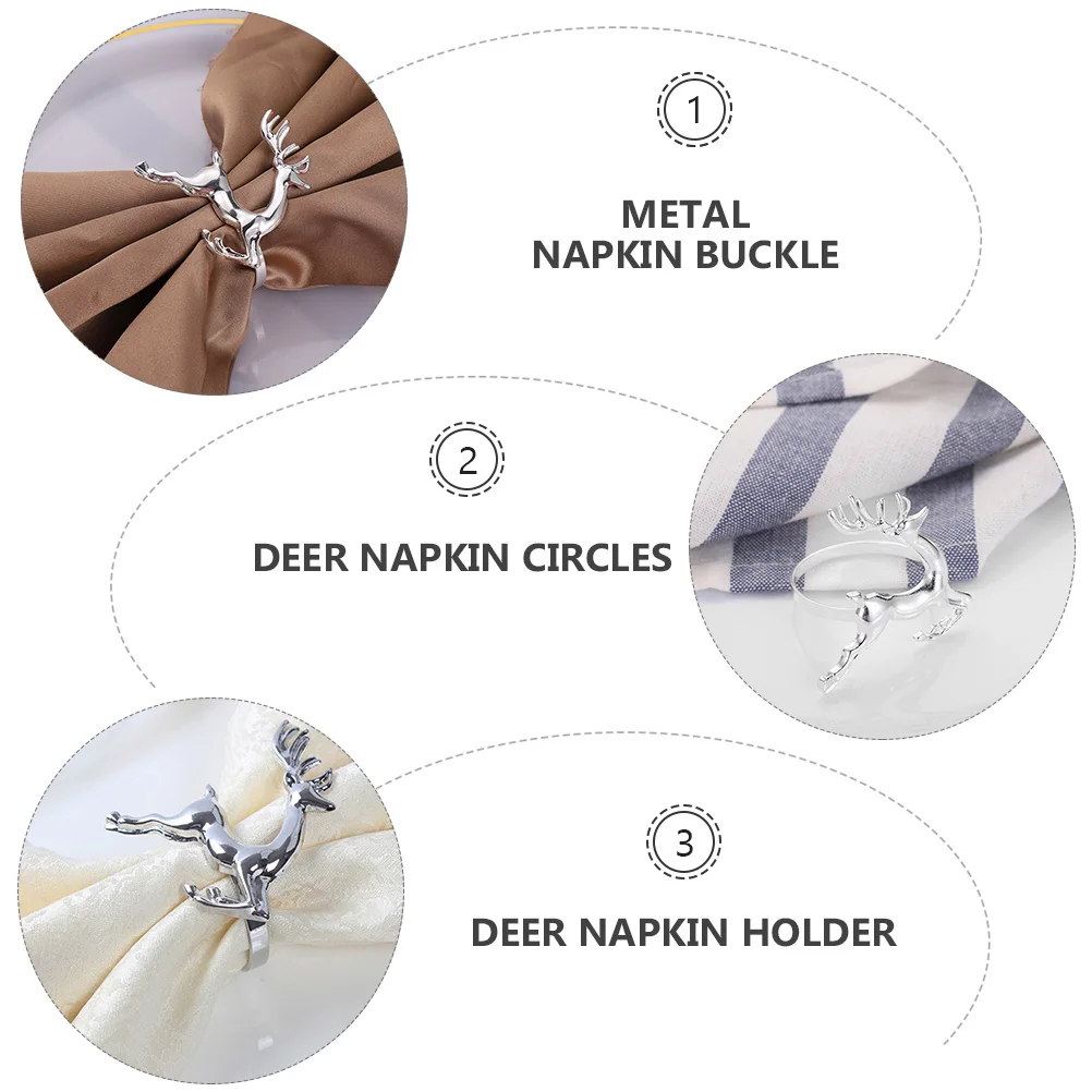 

4pcs Rings Silver Plated Deer Shape Elegant Tableware Wedding Party Metal Napkin Buckle Decor Metal Buckle Holder