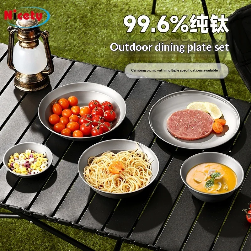 Outdoor Titanium Plate Camping Dinnerware Home Use Five-Piece Set Portable Picnic Single Layer Bowl Dish Plate Set