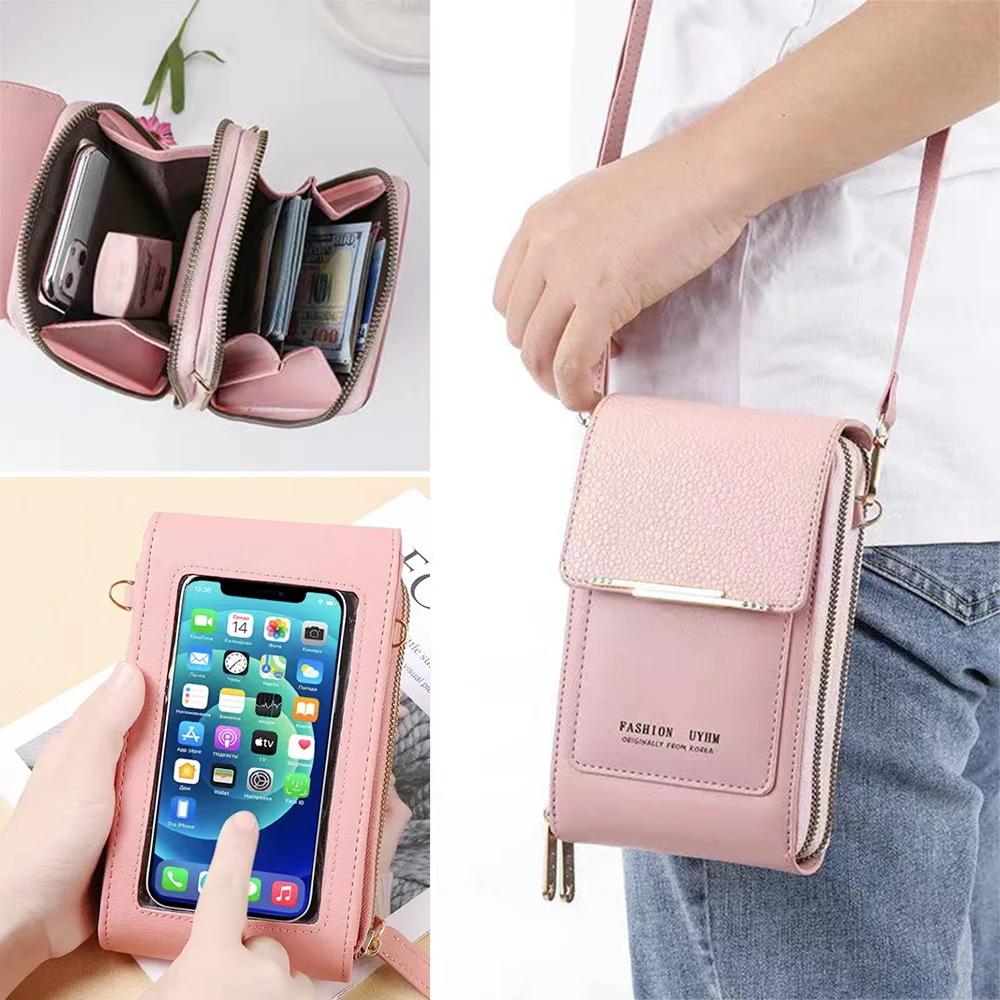 

Mobile Phone Bag 2022 New Women Shoulder Phone Packet PU Leather Wallets Mini Card Holder Touch Screen Crossbody Cell Phone Bags