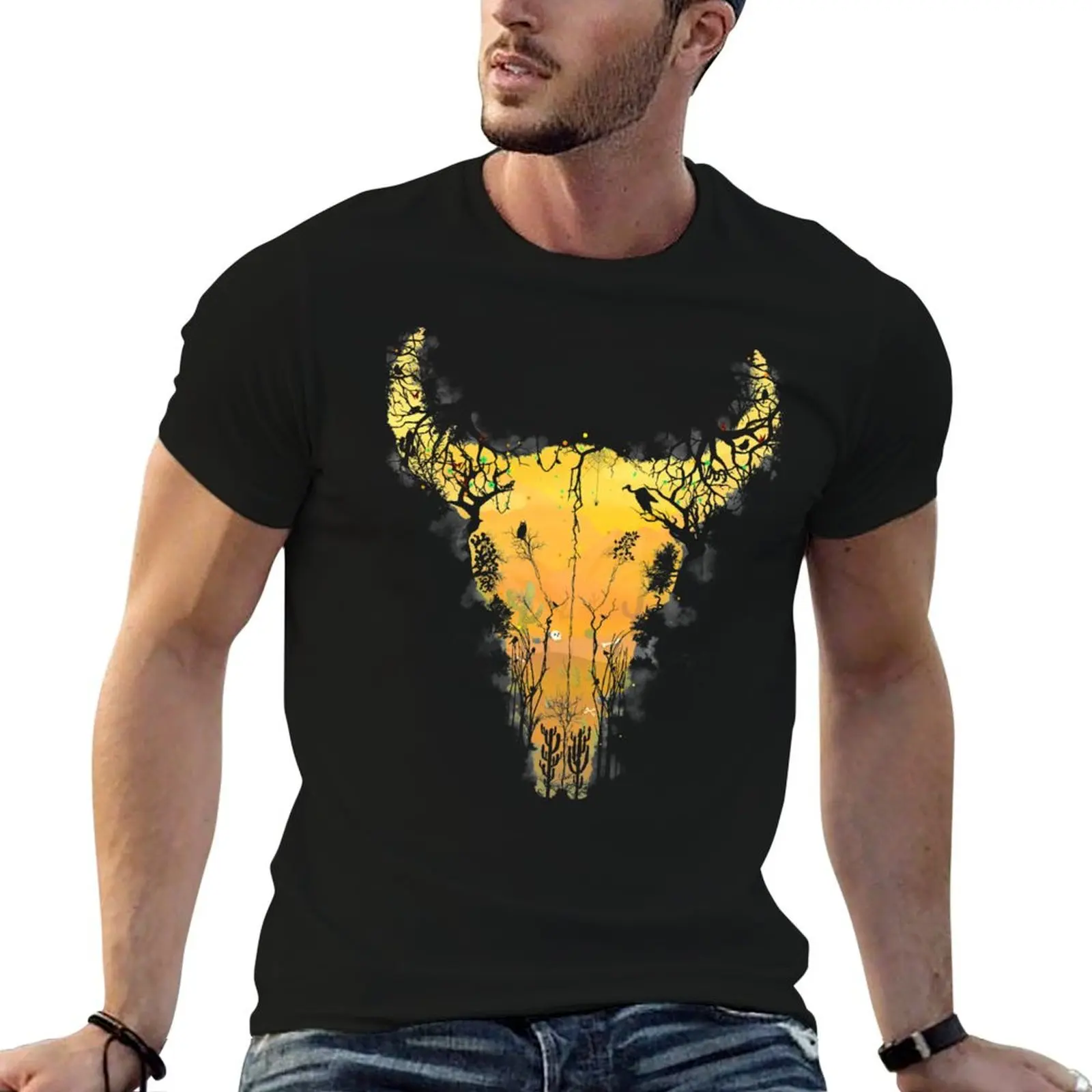 

Dark Desert Cow Skull T-Shirt cotton t shirt pack t shirts for man cotton funny t shirts dark humor T-shirt