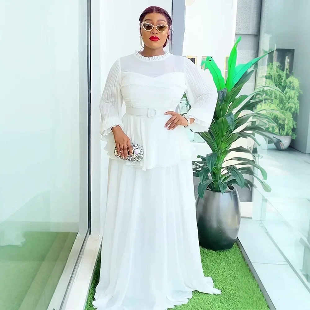 

2025 African Dresses for Women Chiffon Evening Party Long Dress Dashiki Ankara Turkey Outfits Prom Wedding African Clothes Gown