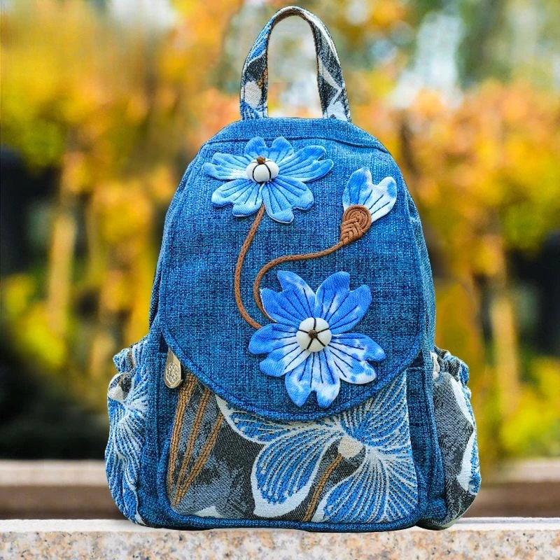 

Bohemian Vintage Canvas Backpack, Ethnic Embroidery Daypack for Women, Lightweight Casual Rucksack for School College Travel