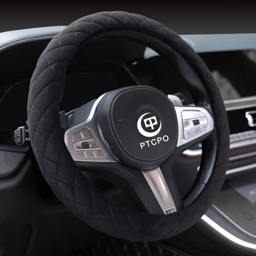 

Soft Car Steering Wheel Cover for Sedan SUV Warm Luxury Velvet Odorless Universal Anti Slip Summer Winter Black Large Size[15"
