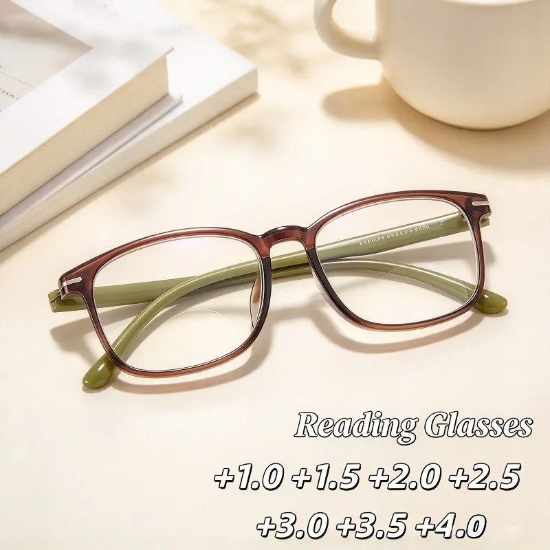 Vintage Square Bioptic Presbyopic Glasses Men Women Lightweight Two Color Temples Comfortable Reading Glasses +1.0 To +4.0
