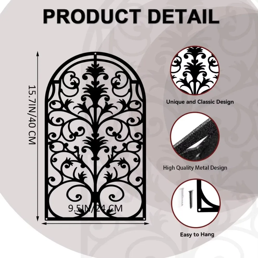 ديكور المنزل، نافذة زهرة فنية حديدية على الطراز الأوروبي، نافذة وهمية، زخرفة معلقة على الحائط الداخلي للغرفة - ديكور حائط معدني C #5