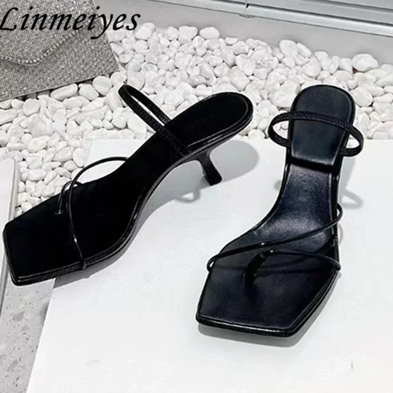 Sexy Kitten Heels Slippers Women Genuine Leather Slides Woman Flip Flops Summer Mules Runway Shoes High Heels Sandals Women