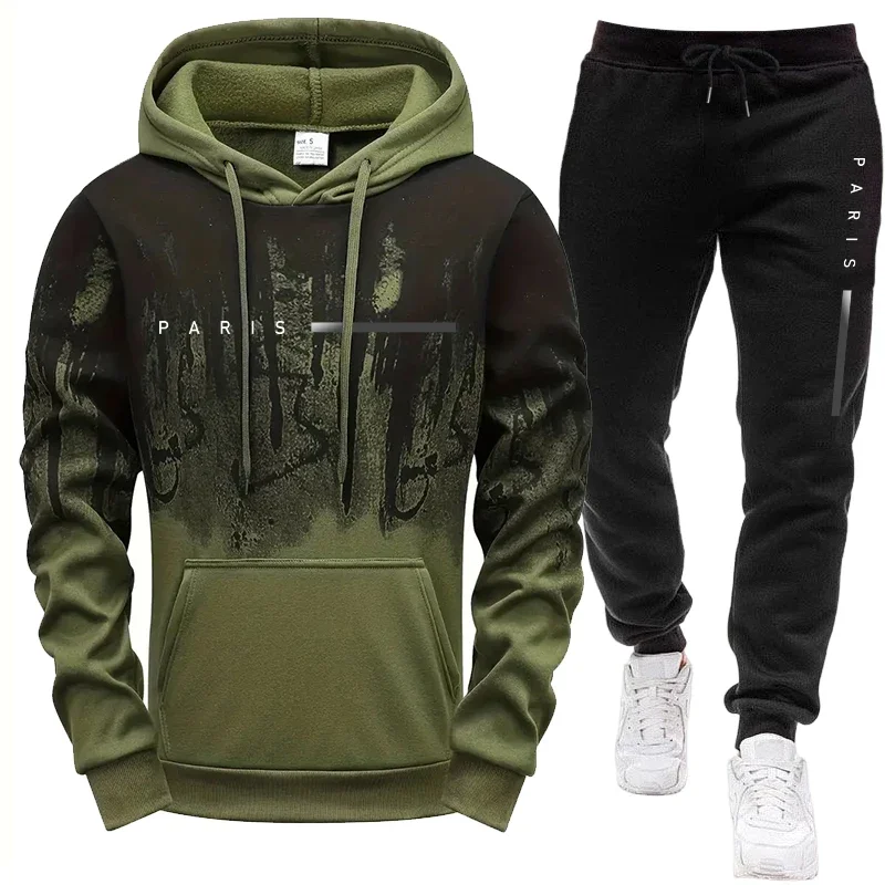 Men's Set/Hoodie/Pants Paris New in Casual Hooded Tracksuit Autumn Winter Daily Sports Fashion Sweatshirt and Sweatpants Outfit