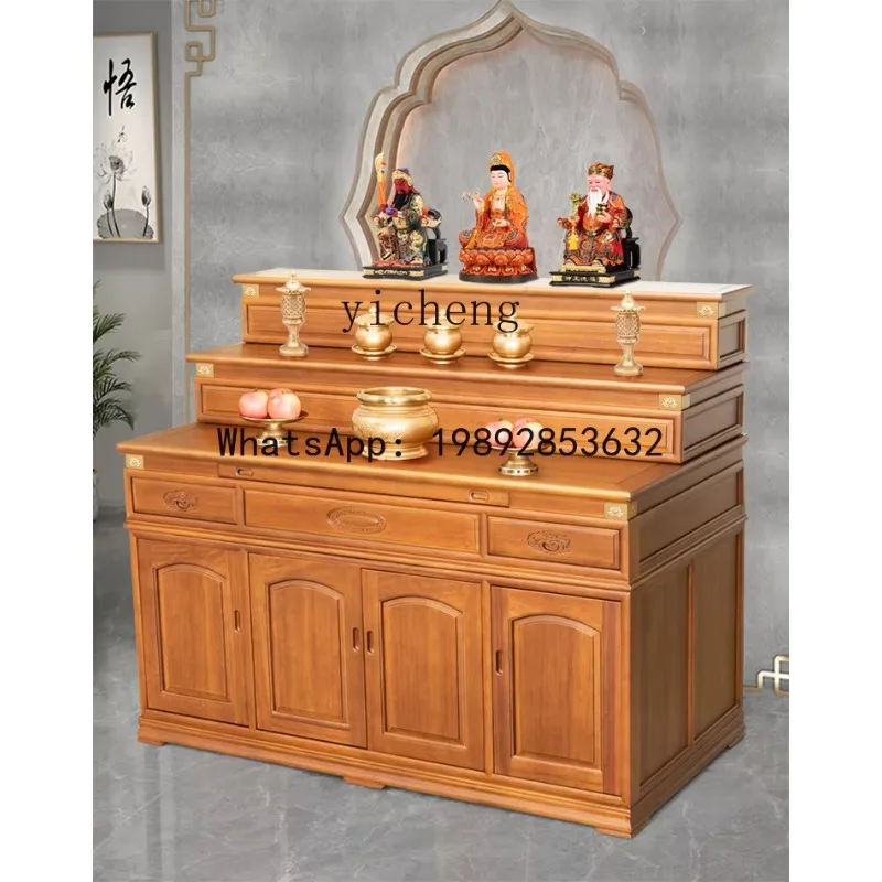 YFY solid wood Buddhist platform three-layer table household incense case multi-layer stepped Shentai Buddhist hall ladder